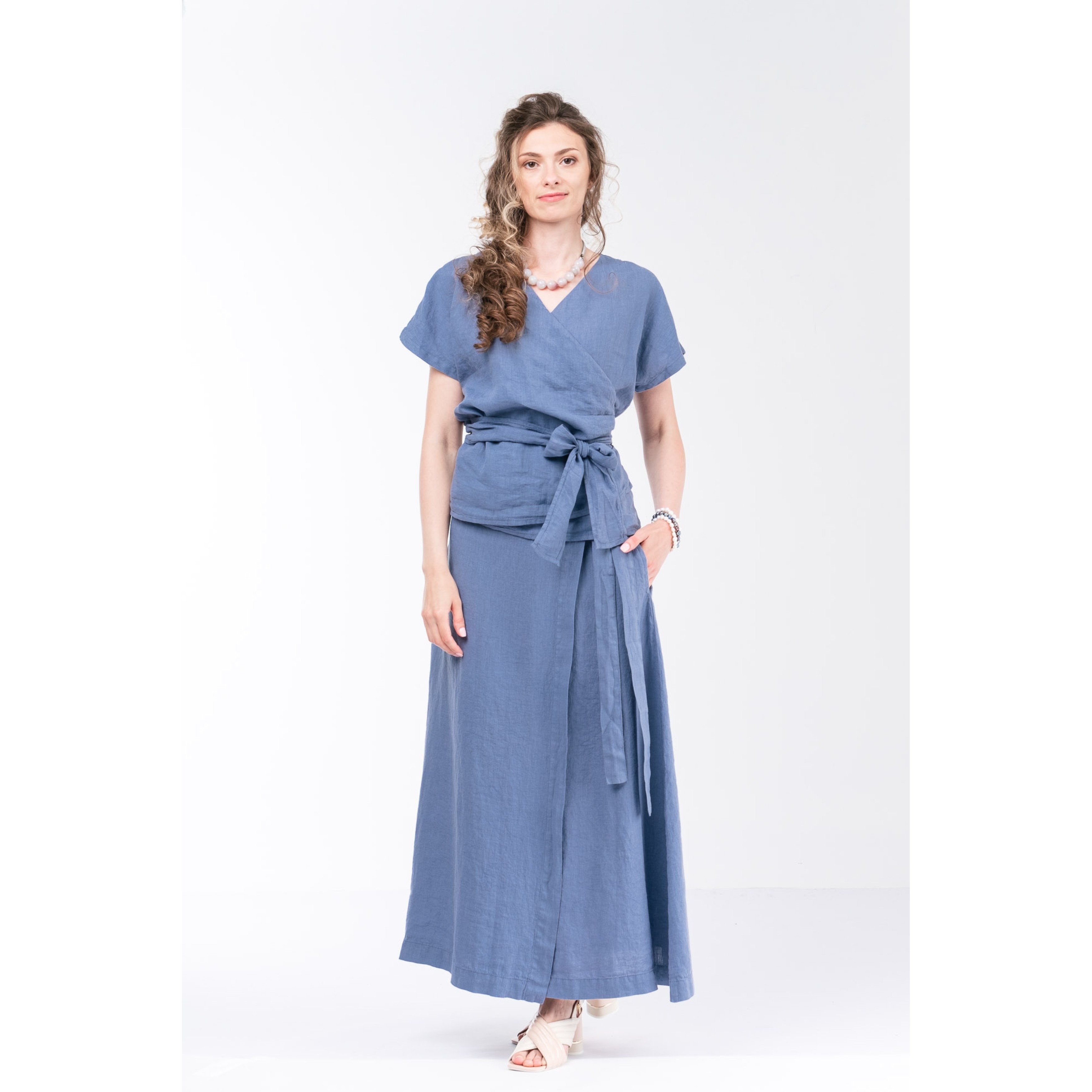 Elegant Women Natural Linen Skirt with Pockets - 1338